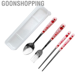 Goonshopping 3pcs/Set  Utensils Set Cartoon  Forks  Kit Stainless Steel Flatware Cutlery with Transparent Box