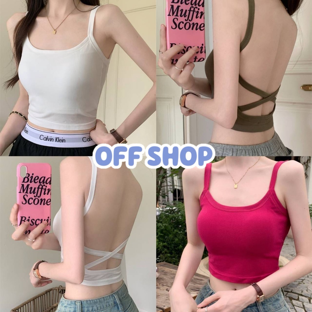 OFF SHOP 🥻 (FY5741) เสื้อสายเดี่ยวไหมพรม มีฟองน้ำในตัว ดีเทลเว้าหล้ง