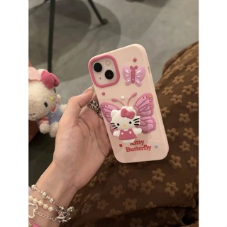 ใหม่ เคสโทรศัพท์มือถือ กันกระแทก ลายการ์ตูนเฮลโลคิตตี ผีเสื้อน่ารัก พร้อมที่ตั้งวาง สําหรับ Iphone 14promax 13 11 14pro 13pro 14