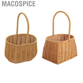 Macospice Portable Woven  with Handle PP Rattan Hand Hamper Storage for Fruits Vegetables Sundries