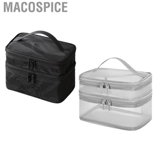 Macospice Mesh Cosmetic Bag  Double Layer Large Makeup Widely Used Easy Classification Elegance with Sturdy Handle for Camping