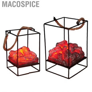 Macospice Bonfire Lamp Ornament European Style Iron Flameless Lighted Fake Fireplace Home Decoration