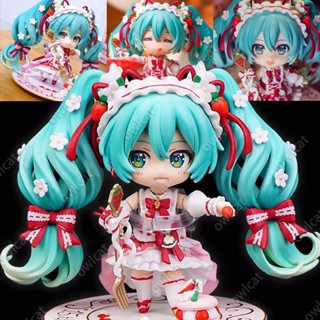 โมเดล Miku Nendoroid 1939# (GSC 15th Anniversary Ver.) Strawbarry Birthday Cake Theme Hatsune Miku Girl 10cm Virtual Singer Figure Packed in Box Red Vocaloid Doll Model