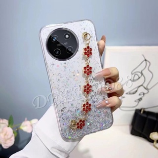 เคสโทรศัพท์มือถือ TPU แบบนิ่ม ลายดอกไม้สีชมพู พร้อมสายคล้อง สําหรับ Realme11 NFC RealmeC51 Realme 11 NFC C51 4G 5G