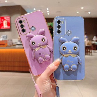 เคสโทรศัพท์มือถือแบบนิ่ม ลายกระต่ายน่ารัก พร้อมที่ตั้งวาง พับได้ หรูหรา 6D สําหรับ Motorola Moto G32 G30 G20 G10 G62 G72 G73 E22 E22i E32 Edge 30 20