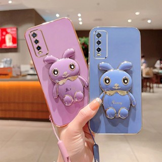 เคสโทรศัพท์มือถือแบบนิ่ม ลายกระต่ายน่ารัก 6D พร้อมที่ตั้งวาง พับได้ หรูหรา สําหรับ VIVO V2043 V2032 V2026 V2029 V2027 V2052 V2038 V2042 V2054 V2037 V2048 1935 1938 1901 1902 1904 1906