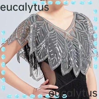 Eucalytus1 เสื้อแจ็กเก็ต ผ้าคลุมไหล่ คอวี แขนกุด ผ้าโพลีเอสเตอร์ ประดับเลื่อม หรูหรา 6 สี สําหรับผู้หญิง