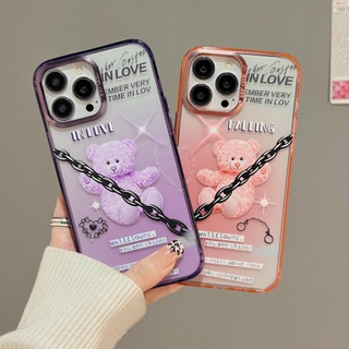 เคสโทรศัพท์มือถือแบบแข็ง ลายหมี ชุบไฟฟ้า หลากสี สําหรับ iPhone 11 12 12Pro 12ProMax 13 13Pro 13ProMax 14 14Pro 14ProMax