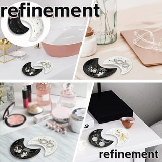 Refinement ถาดสําเนียง รูปดวงจันทร์ ขนาดเล็ก สไตล์โมเดิร์น สร้างสรรค์ คุณภาพสูง สีดํา และสีขาว ทําความสะอาดง่าย สําหรับใส่เครื่องประดับ โต๊ะเครื่องแป้ง โต๊ะรับประทานอาหาร 2 ชิ้น