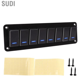 Sudi 8 Gang Rocker Switch Panel 12‑24V Aluminum Alloy 3 Pin Blue  Toggle On Off Light Control forCar RV Motorcycle Bus Trailer UTV