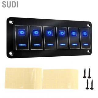 Sudi 6 Gang Rocker Toggle Switch Panel  Blue Backlit Aluminum Alloy