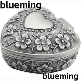 Blueming2 กล่องเครื่องประดับโบราณ โลหะผสม สีเงิน รูปหัวใจ ขนาดเล็ก แบบพกพา คุณภาพสูง สําหรับเครื่องประดับ