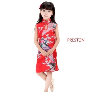 Preston ชุดเดรส ลายนกยูงน่ารัก สไตล์จีน แฟชั่นฤดูร้อน สําหรับเด็กผู้หญิง