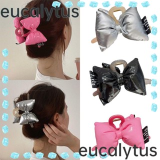 Eucalytus1 กิ๊บติดผม หนัง PU รูปปลาฉลาม ประดับโบว์ ขนาดใหญ่ สีชมพู สําหรับผู้หญิง