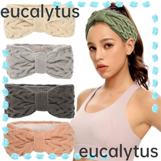 Eucalytus1 ที่คาดผม ผ้าถัก ประดับโบว์ สีพื้น ยืดหยุ่น แฟชั่นฤดูหนาว สําหรับผู้หญิง