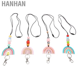 Hanhan Rainbow Bead Teacher Lanyard Detachable Silicone Beaded Lanyards Attractive Delicate Lightweight with Keychain for