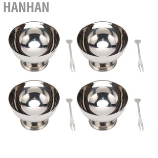 Hanhan 4pcs Ice  Footed Bowls Stainless Steel Reusable Dessert Cups Set for Sundae Fruit Snack Party