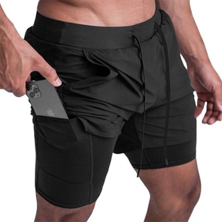 Summer New Muscle Mens Running Training Shorts Sports Outdoor Casual Loose Multi-Pocket Double-Layer Fitness Pants jVq3