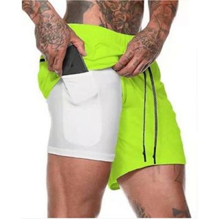 Running Shorts Mens Summer Sports Running Quick-Drying Fitness Anti-Embarrassment Double-Layer Breathable Stretch Five Points Basketball Shorts SCD2