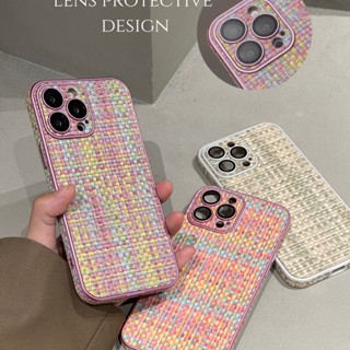 เคสโทรศัพท์มือถือ แบบถัก ชุบไฟฟ้า กันกระแทก สําหรับ iphone 14 13 12 11 Pro Max 14pro 13pro 12pro 14 13