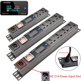 Pdu รางปลั๊กไฟ โวลต์มิเตอร์ แอมมิเตอร์ พลังงาน C14 2-14 ซ็อกเก็ต ปลั๊ก EU C14 สาย 1.5 ม.