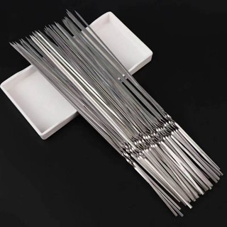 Hot Sale# skewers label stainless steel barbecue label flat label outdoor mutton skewers barbecue iron label round label full set of tools barbecue needle 8cc