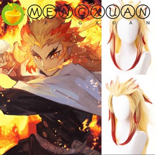 Mengxuan Rengoku Kyoujurou วิกผมคอสเพลย์ วิกผมสังเคราะห์ ไล่โทนสีเหลือง สําหรับปาร์ตี้ฮาโลวีน