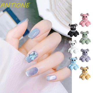 Antione จี้ไข่มุก พลอยเทียม เพทาย รูปหมี 3D สีแคนดี้ สําหรับตกแต่งเล็บ DIY 5 ชิ้น