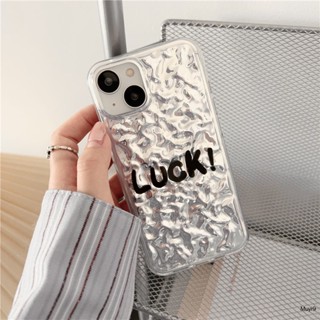 Ins เคสโทรศัพท์มือถือนิ่ม กันตก ลาย Lucky 3D เรียบง่าย สร้างสรรค์ สีเงิน สําหรับ IPhone14ProMax 13ProMax I12 Pro MAX i11 14 13Pro