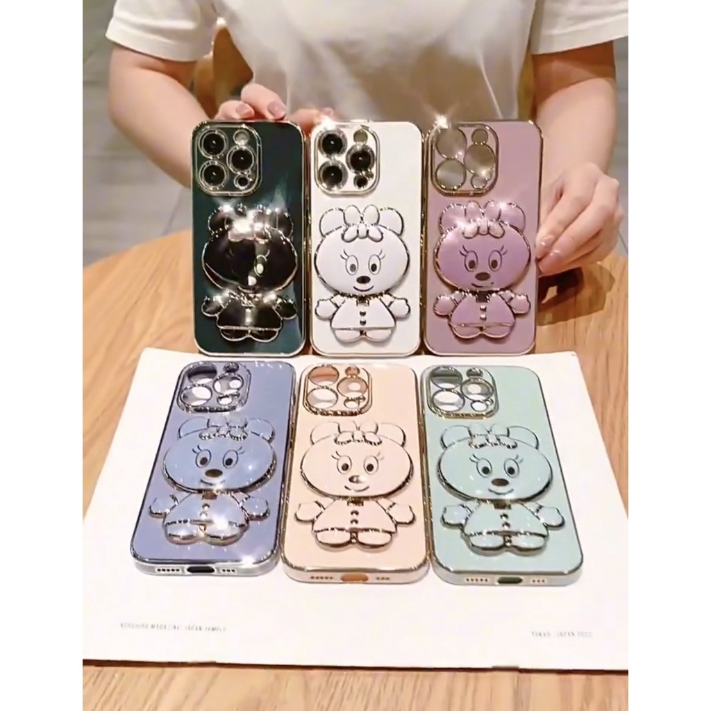 (พร้อมส่งจากไทย) เคสขอบทอง+ขาตั้งกระจกมินนี่ Redmi 14C 9A 12C 10(4g) 10(5g) Note12(4g) Note12(5g) A2