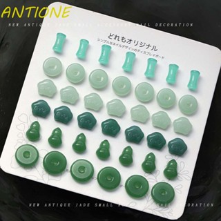 Antione เครื่องประดับตกแต่งเล็บ หัวเข็มขัดหยกเทียม สีเขียว สไตล์จีนโบราณ สําหรับผู้หญิง 10 ชิ้น