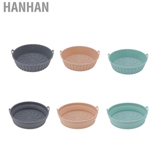 Hanhan 2Pcs Round Silicone Fryer  Oil Resistant Non Stick Resuable Liner with Handles Household Foldable