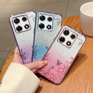 เคสโทรศัพท์มือถือแบบนิ่ม TPU กันกระแทก แต่งกลิตเตอร์ ไล่โทนสี ลายดอกไม้ หรูหรา สําหรับ Infinix Note30 4G 5G Note12 G96 Note12pro