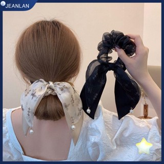 Jeanlan ยางรัดผม โบว์ ดอกไม้ ตาข่าย เครื่องประดับผม ริบบิ้น ชีฟอง ยืดหยุ่น Scrunchies เชือกผมผู้หญิง