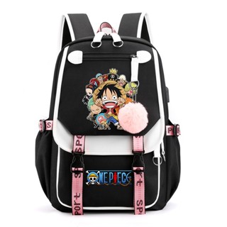 กระเป๋าเป้สะพายหลัง ลายการ์ตูนอนิเมะ One Piece Merchandise พอร์ต USB สําหรับเด็กนักเรียน วัยรุ่น