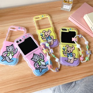 เคสโทรศัพท์มือถือแบบนิ่ม กันกระแทก ลายการ์ตูนแมว สุนัขน้อยน่ารัก พร้อมสายโซ่คล้อง สําหรับ Samsung Galaxy Z Flip5 Z Flip 3 Flip 4 5G