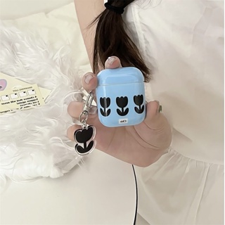 เคสหูฟังบลูทูธไร้สาย ซิลิโคนนิ่ม ลายดอกทิวลิป สีดํา เรียบง่าย สําหรับ airpods 1 2 3 PRO pro2 2 3 3 Generation