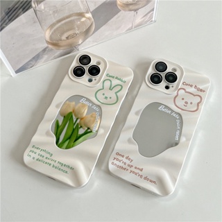 เคสป้องกันโทรศัพท์มือถือซิลิโคน ลายกระต่ายหมีน้อย มีกระจก สําหรับ Apple Iphone 13 12 11 14 pro max 13ProMax 11 12ProMax 14Pro Huawei