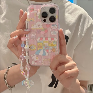 เคสโทรศัพท์มือถือ ซิลิโคน กันกระแทก ลายการ์ตูนน่ารัก พร้อมสายโซ่คล้อง สีชมพู สําหรับ Iphone 11 12 13 14 15 PRO MAX 13ProMax 12 13pro 11 14pro