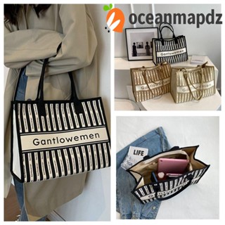 Oceanmapdz สุภาพบุรุษ ผู้หญิง ผ้าใบ กระเป๋าสะพาย ตัวอักษร ลําลอง พิมพ์ลาย ผ้า กระเป๋าถือ ความจุขนาดใหญ่ กระเป๋าคุณแม่ กลางแจ้ง