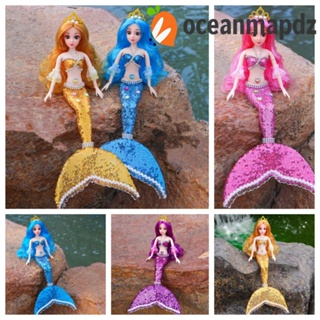 Oceanmapdz ตุ๊กตาเจ้าหญิงนางเงือก กระโปรงหางปลา แวววาว น่ารัก พลาสติก 3D เลื่อม ของขวัญวันเกิด