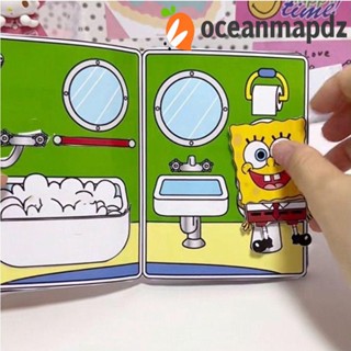 Oceanmapdz หนังสือสพันจ์บ็อบ ไร้เสียง หนังสือโฮมเมด หนังสือยุ่ง หนังสือบีนนี่ สร้างสรรค์ วัสดุแพ็ค หนังสือสติกเกอร์ Montessori เด็กผู้หญิง