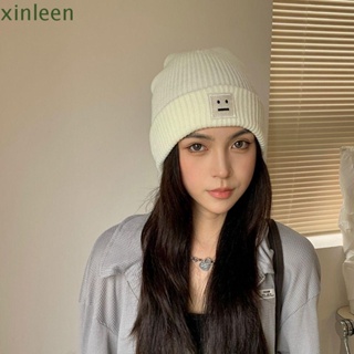 Xinleen หมวกบีนนี่ ผ้าถัก ลายหน้ายิ้ม ให้ความอบอุ่น เข้ากับทุกการแต่งกาย เหมาะกับฤดูใบไม้ร่วง สําหรับผู้ชาย และผู้หญิง