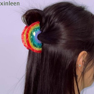 Xinleen กิ๊บติดผมหางม้า ขนาดใหญ่ ลายฉลามน่ารัก สีรุ้ง แฟชั่น สําหรับเด็กผู้หญิง