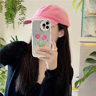 เคสโทรศัพท์มือถือ ซิลิโคน กันกระแทก ลายดอกทิวลิป สีชมพู สําหรับ Iphone 11 12 13 14 15 PRO MAX 13ProMax 12 13pro 11 14pro