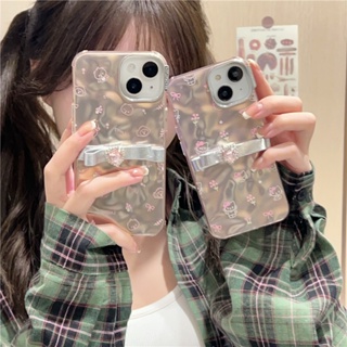 เคสโทรศัพท์มือถือ ซิลิโคน กันกระแทก ลายดอกไม้ โบว์ทับทิม สีชมพู สําหรับ Iphone 11 12 13 14 15 PRO MAX 13ProMax 12 13pro 11 14pro