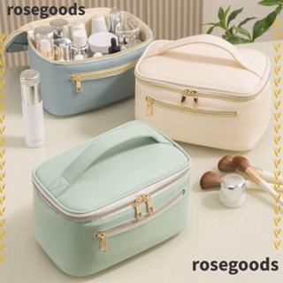 Rosegoods1 กระเป๋าเครื่องสําอาง หนัง PU กันน้ํา ความจุขนาดใหญ่ อเนกประสงค์