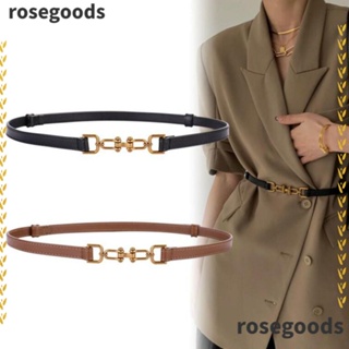 Rosegoods1 เข็มขัดคาดเอว หัวเข็มขัดโลหะสีทอง หนัง Pu สายรัดเอว สกินนี่ แฟชั่น ปรับได้ บาง ชุดเสื้อโค้ท ตกแต่งเข็มขัดผู้หญิง