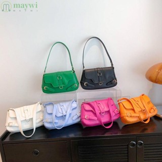 Maywi กระเป๋าสะพายไหล่ หนัง PU ขนาดเล็ก แบบพกพา สีพื้น สําหรับผู้หญิง