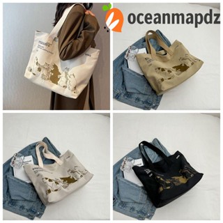 Oceanmapdz กระเป๋าโท้ท ผ้าแคนวาส ลายสัตว์ แมวน่ารัก สไตล์ญี่ปุ่น เข้ากับทุกการแต่งกาย สําหรับเดินทาง